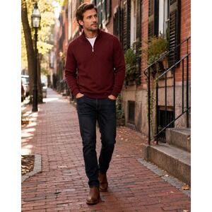 Artefact 100% Merino Wool Quarter Zip Sweater Mens M Burgundy Mock Neck Pullover